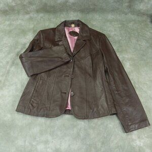 EUC Wilson Leathers‎ Brown Women's Size LARGE Button-Down LEATHER JACKET s-8458